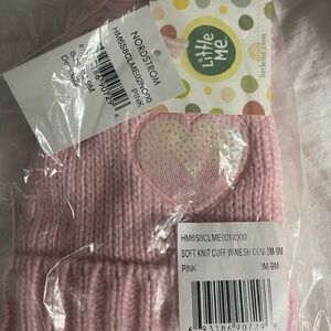 Little Me Pink Sequin Heart Knit Cuff Hat for Babies 3-9 months